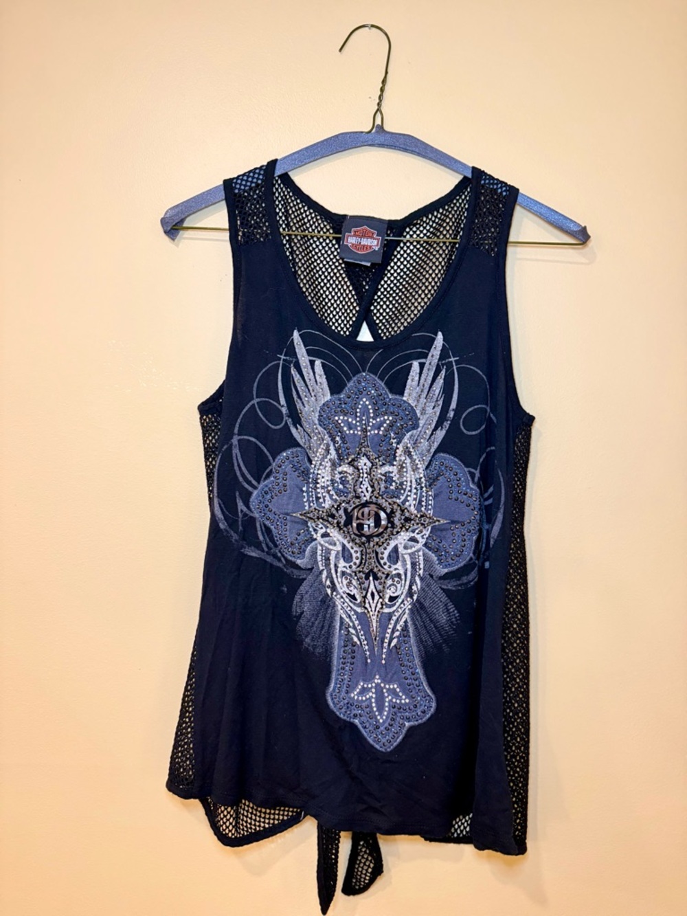 Harley-Davidson Women's Navy Blue Graphic Mesh-Back Tank Top